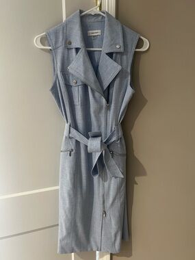 Calvin Klein Light Blue Sleeveless Zip-Belt Midi Dress